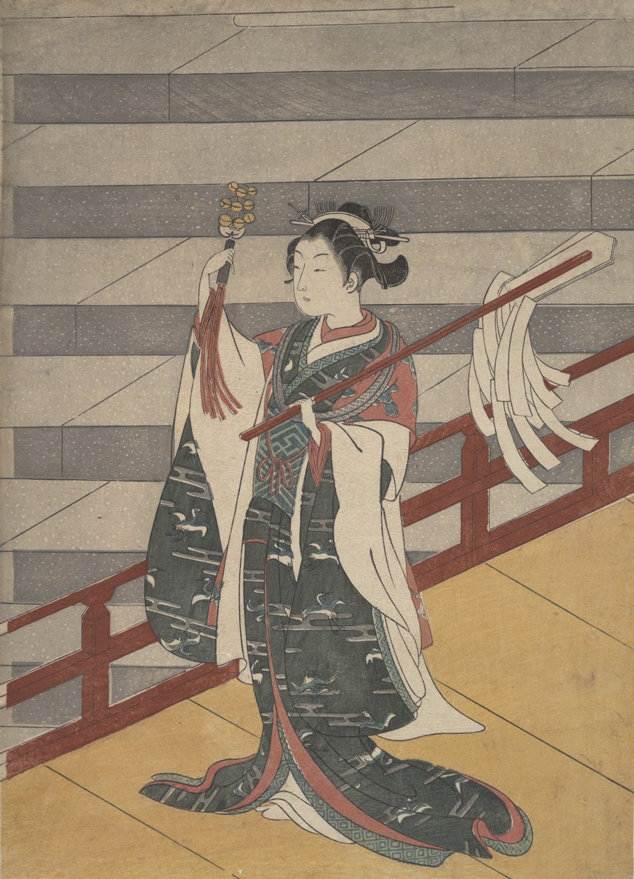 Tyttö parvekkeella Stone Stairwayn yläpuolella, n. 1768, n. 1768. tekijältä Suzuki Harunobu