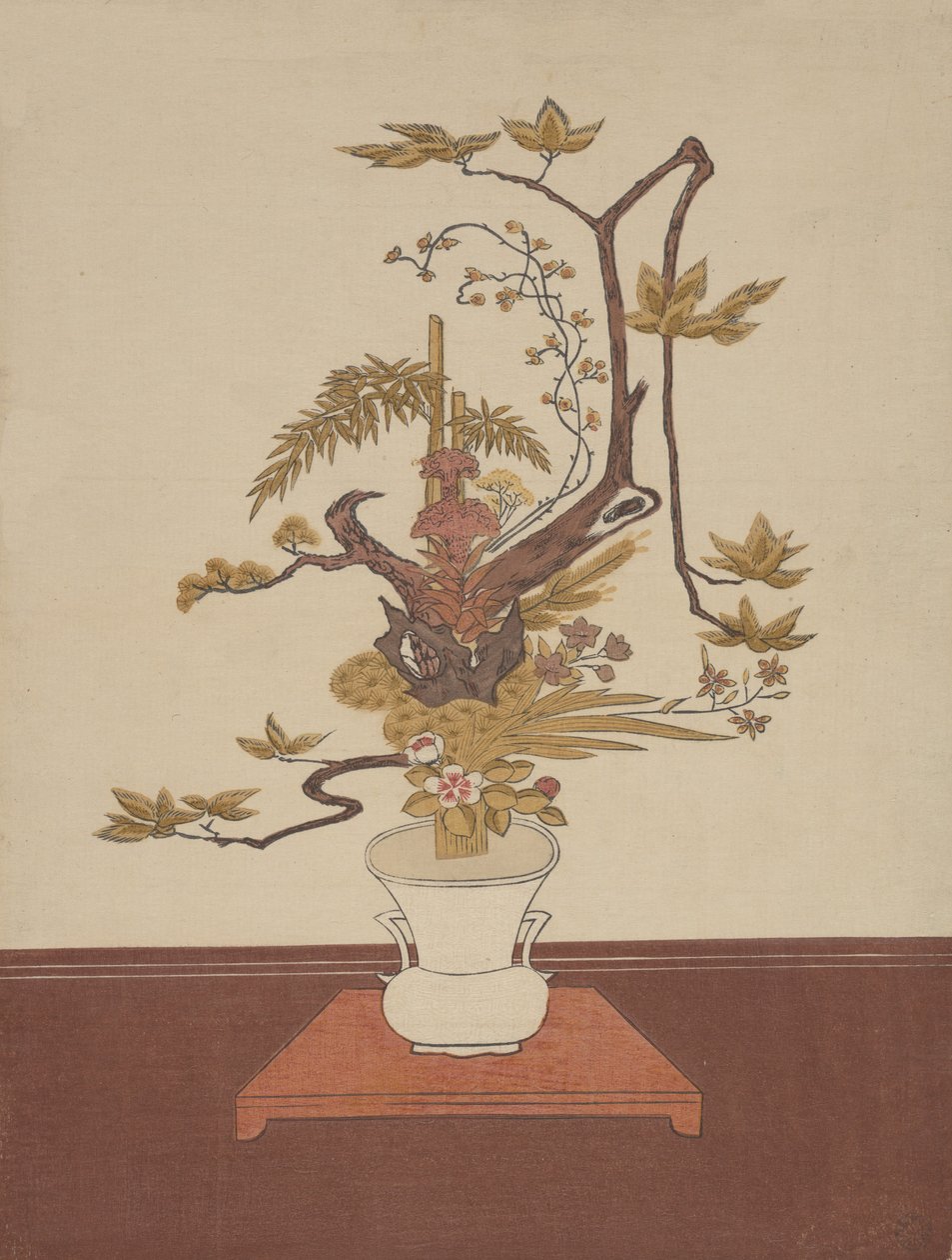 Ike Bana -kukka-asetelma Ike-no-bo -tyyliin, luultavasti 1765, luultavasti 1765. tekijältä Suzuki Harunobu