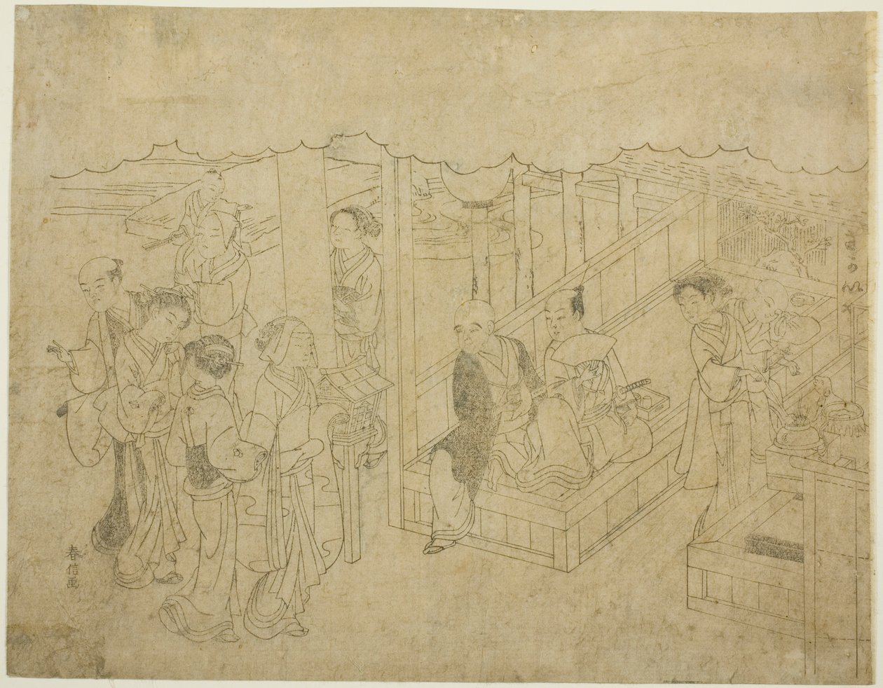 Avainlohkoprintti esittelyyn (Miai), ensimmäinen arkki sarjasta "Avioliitto Brocade Prints, the Carriage of the Virtuous Woman (Konrei nishiki misao-guruma)" tekijältä Suzuki Harunobu
