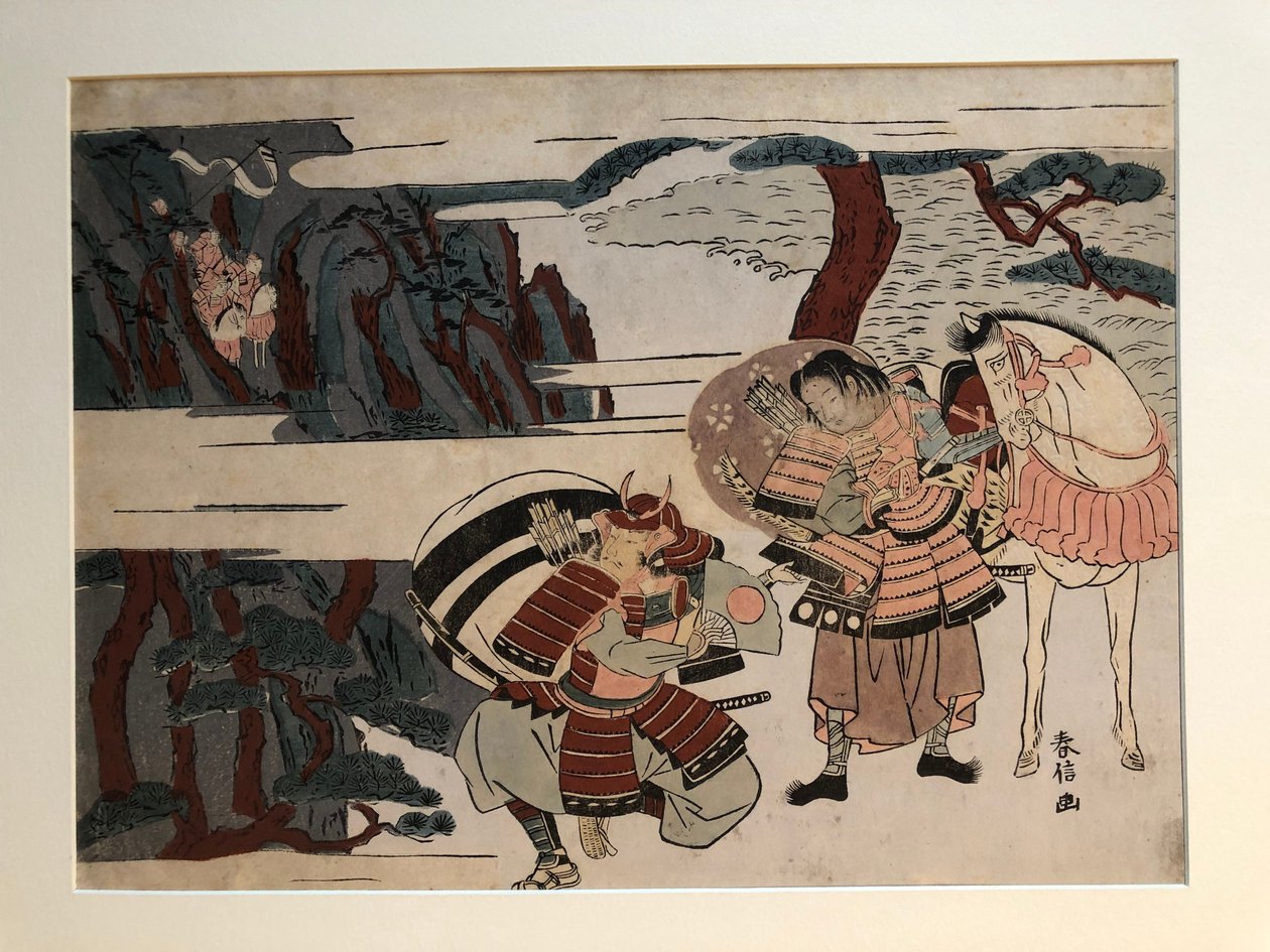 Kumagai Naozane vangitsee Taira no Atsumorin Ichi-no-tanissa tekijältä Suzuki Harunobu