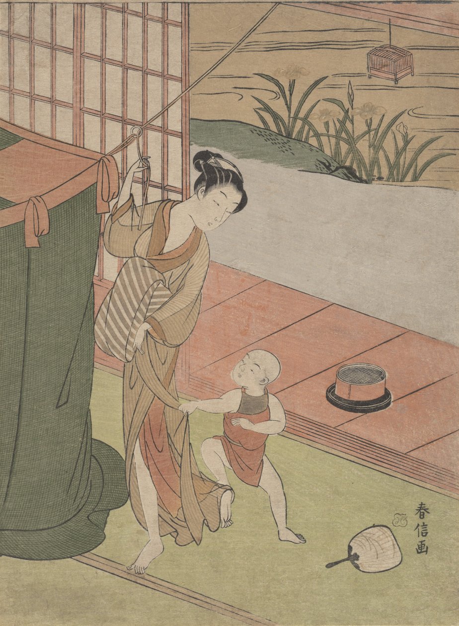 Äiti ja poika hyttysverkon avulla, n. 1769, n. 1769. tekijältä Suzuki Harunobu