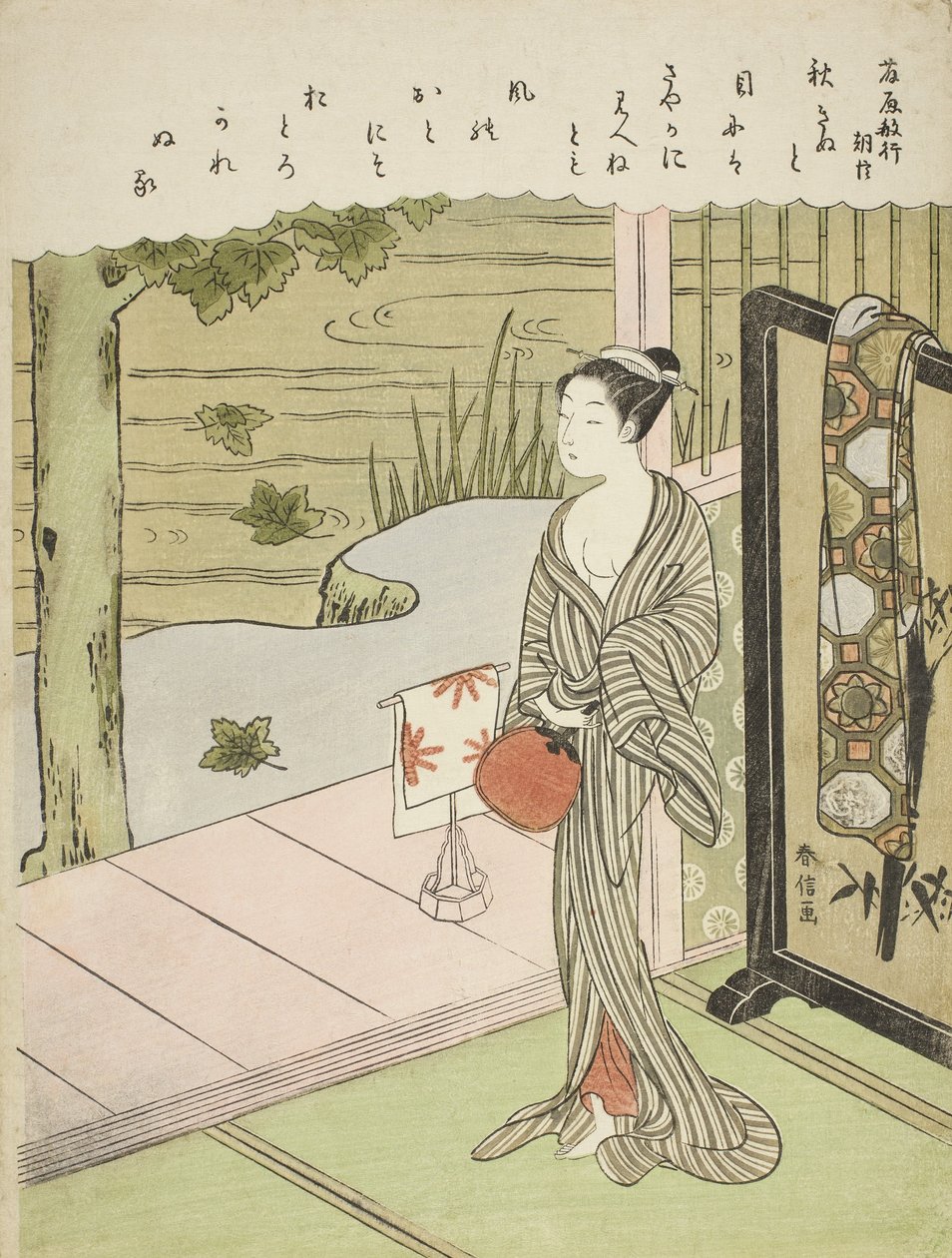 Fujiwara no Toshiyukin runo nimettömästä Kolmekymmentäkuusi kuolemattoman runoilijan sarjasta, n. 1767-68 tekijältä Suzuki Harunobu