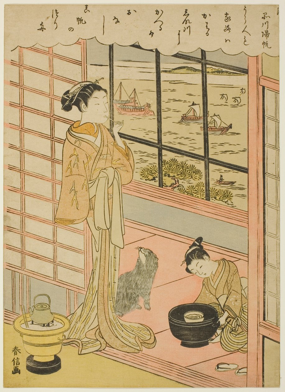 Rivitä ihmisiä taas Shinagawassa (Shinagawan normi), sarjasta ``British gt fascio be näkymät Edoon (Furyu Eight Views of Edo)