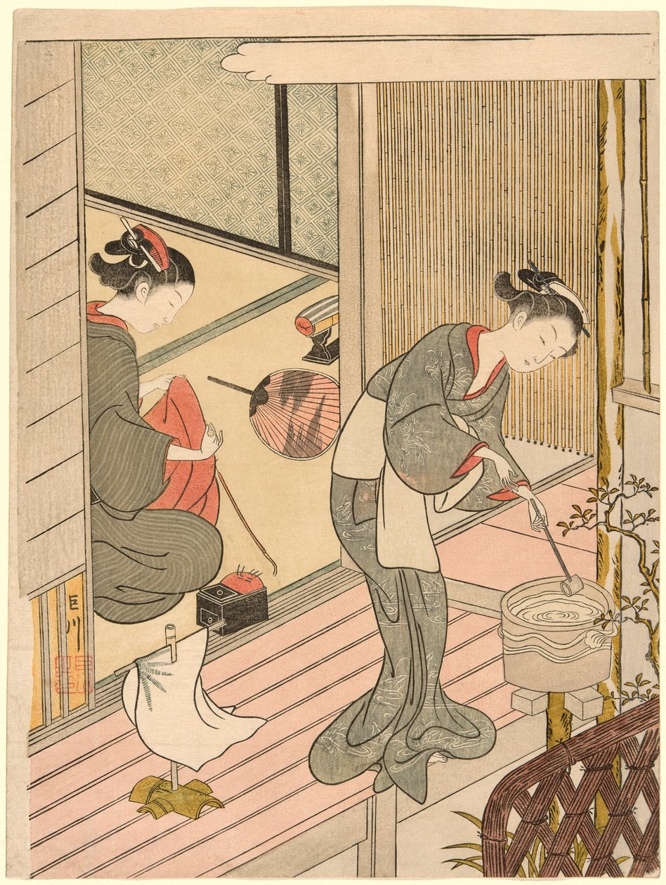 Returning Sails of the Towel Rack (Tenugui-kake no kihan), sarjasta "Kahdeksan näkymää salista (Zashiki hakkei)" tekijältä Suzuki Harunobu