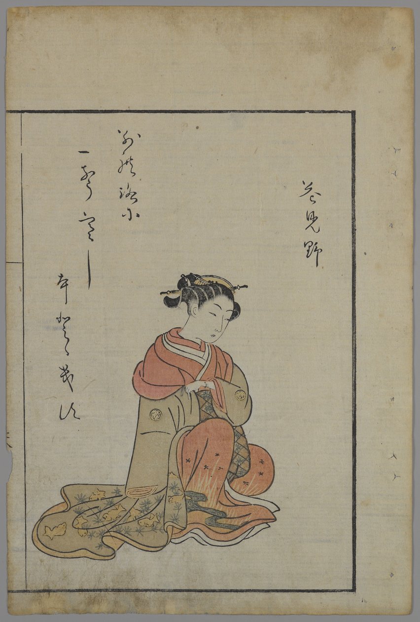 Seated Beauty, Edo-kausi (puupalikkaväripainatus) tekijältä Suzuki Harunobu