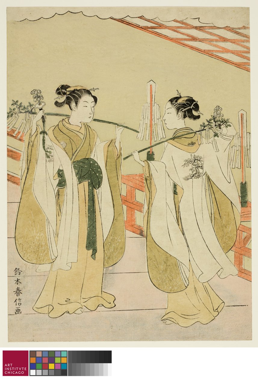 Sh linja jokaisen kentän aaltosuunnitelma d ensimmäinen ryhmä uusi g Yushima Tenjin Sh linja, c. 1769 tekijältä Suzuki Harunobu
