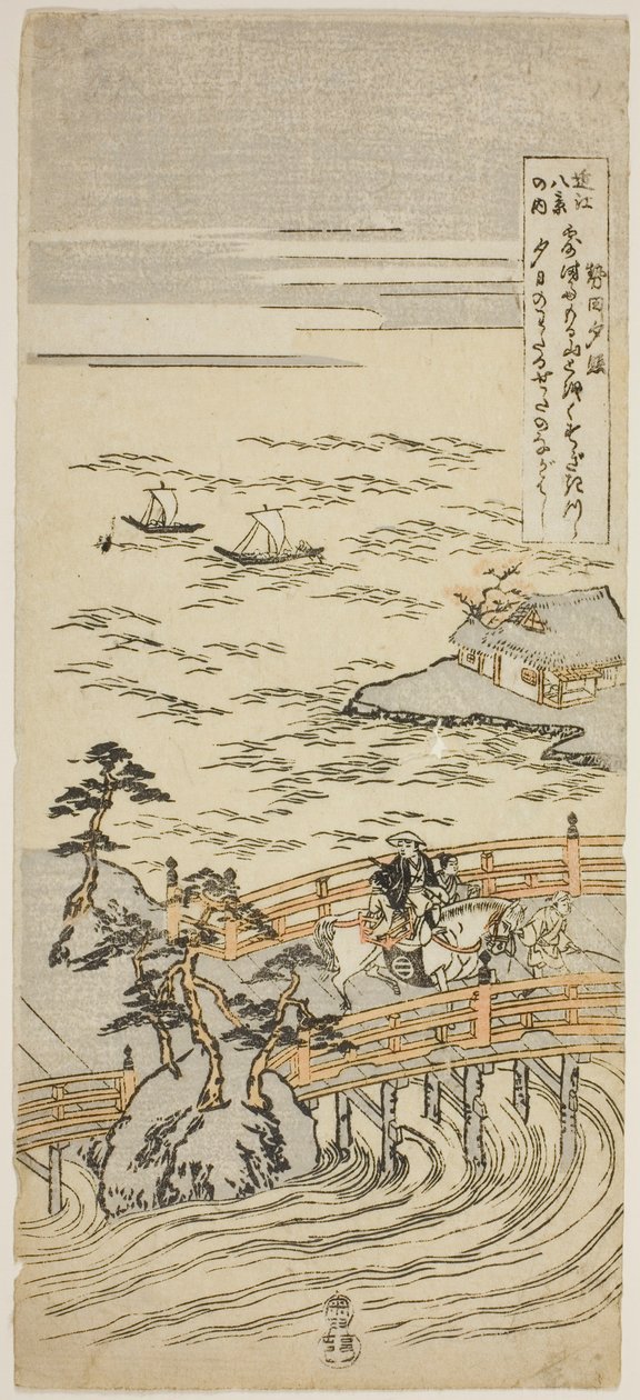 Sunset Glow at Seta (Seta Sekisho), sarjasta "Eight Views of Omi (Omi Hakkei No Uchi)" tekijältä Suzuki Harunobu