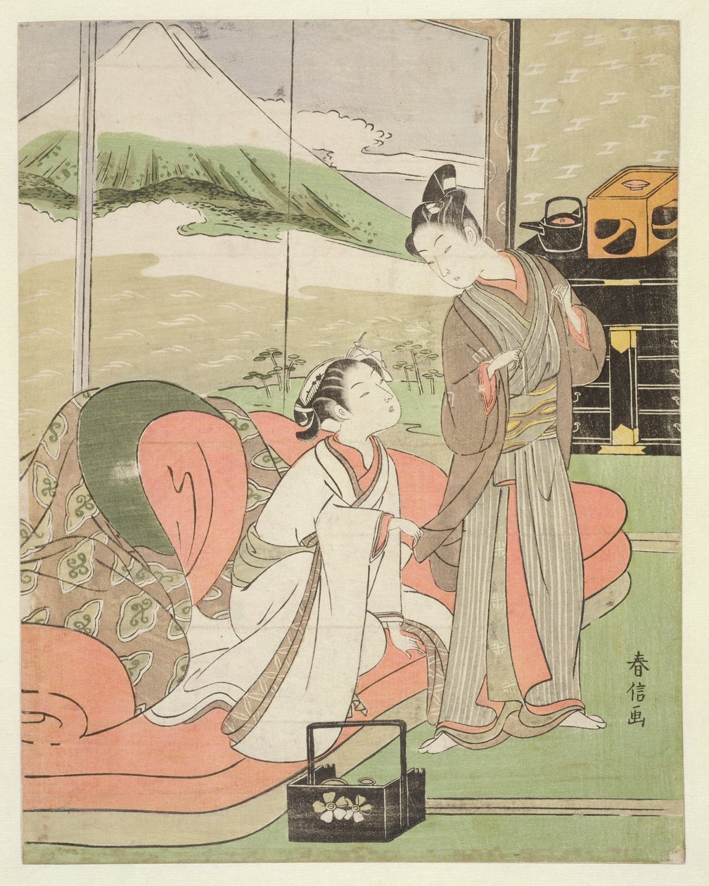 T H Riches Vuoden 1913 rakastaja jättää kurtisaanin lomaa, n. 1768-1769 (puupainatus) tekijältä Suzuki Harunobu