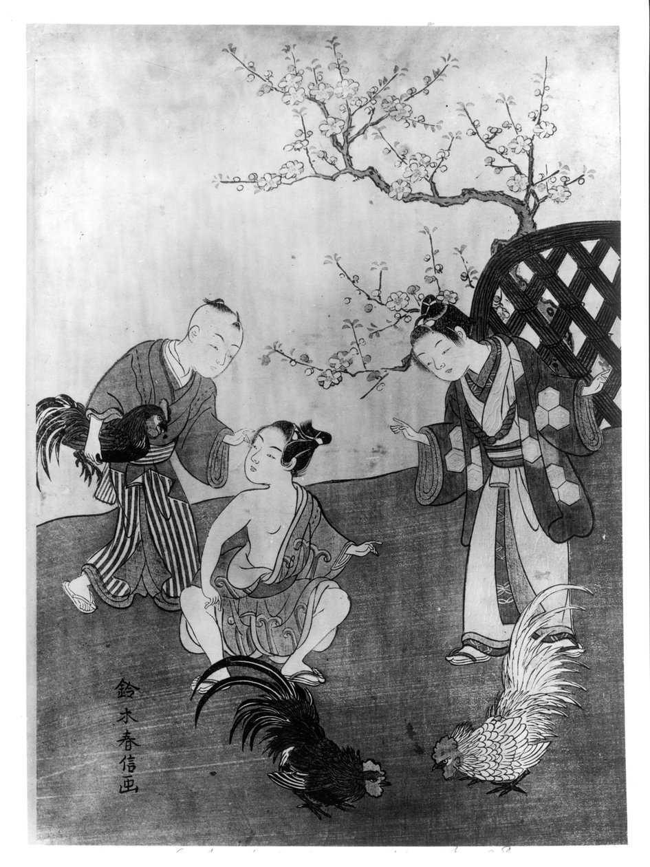 The Cockfight (puukiviprintti) tekijältä Suzuki Harunobu