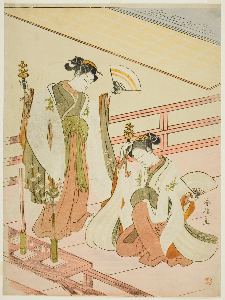Shrine Maidens Ohatsun ja Onamin tanssi tekijältä Suzuki Harunobu