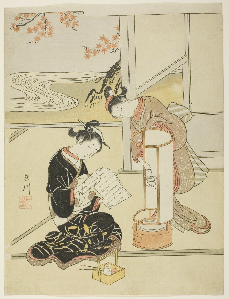 The Evening Glow of a Lamp (Andon no sekisho), sarjasta "Kahdeksan näkymää salista (Zashiki hakkei)" tekijältä Suzuki Harunobu
