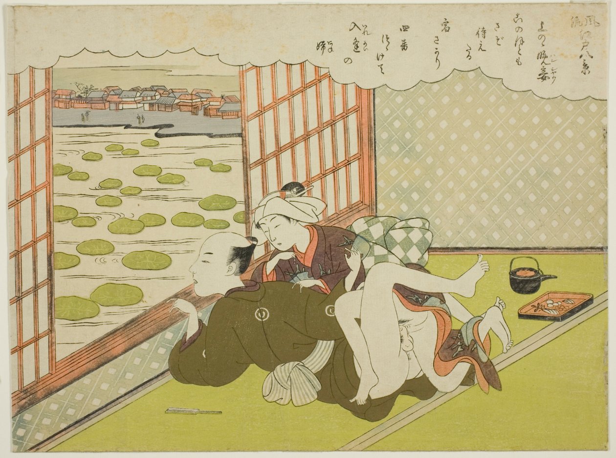 Iltaherra Uenossa (Ueno no bansho), sarjasta "Edon kahdeksan muodikasta näkymää (Furyu Edo hakkei)" tekijältä Suzuki Harunobu