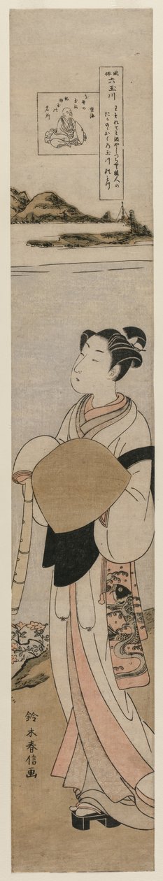 Pappi Kukai Tama-joen rannalla Koya-vuorella (sarjasta The Six Tama Rivers in Everyday Life) tekijältä Suzuki Harunobu