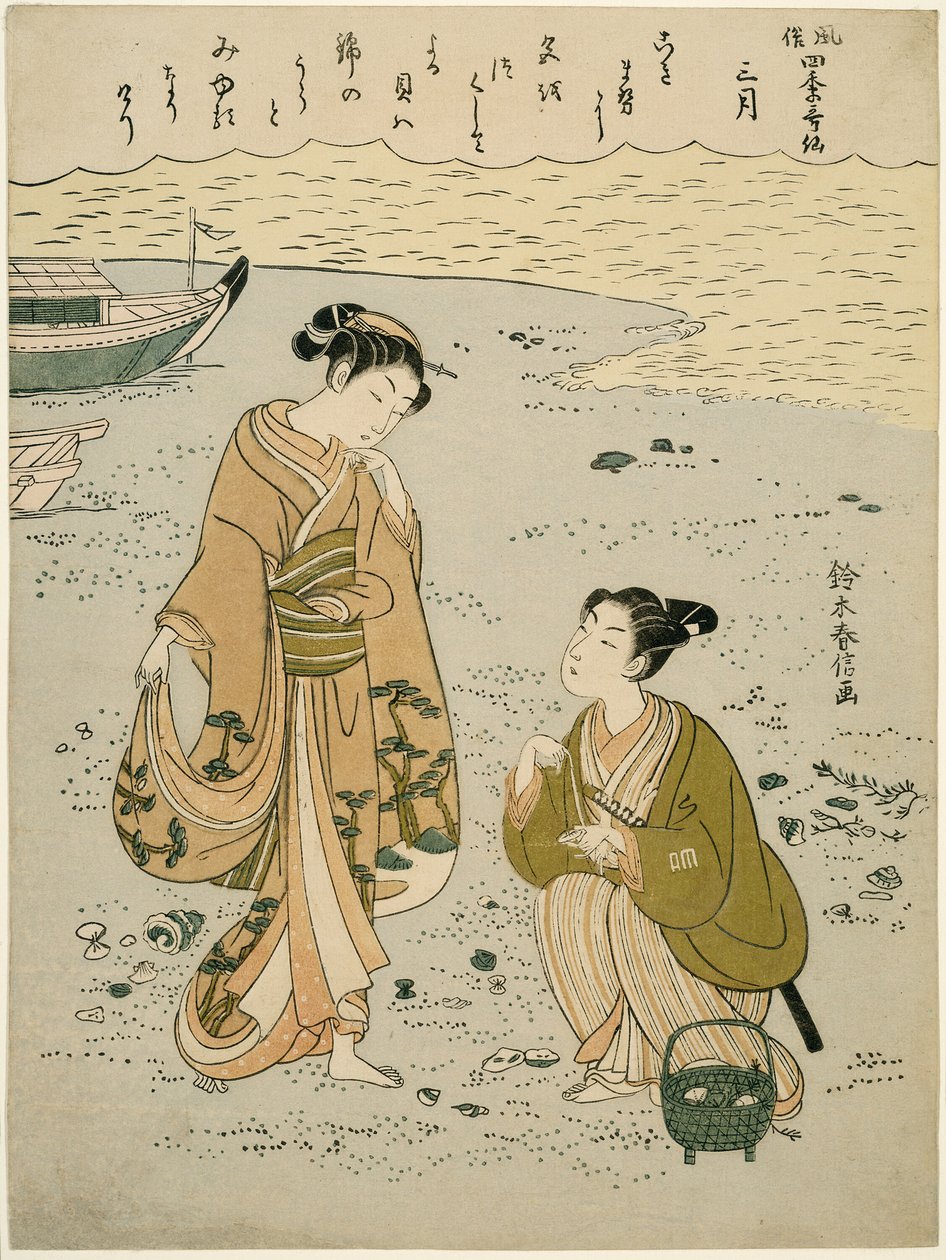 Kolmas kuukausi (Sangatsu), sarjasta "Kuolemattomien runoilijoiden suosittuja versioita neljällä vuodenajalla (Fuzoku shiki kasen)" tekijältä Suzuki Harunobu