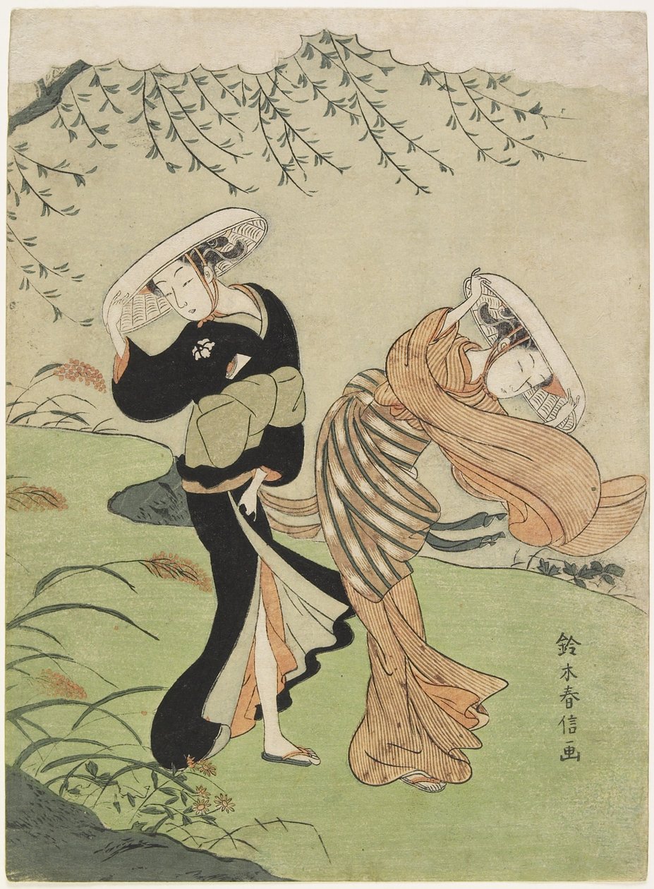 Kaksi naista kovalla tuulella, n. 1767 tekijältä Suzuki Harunobu
