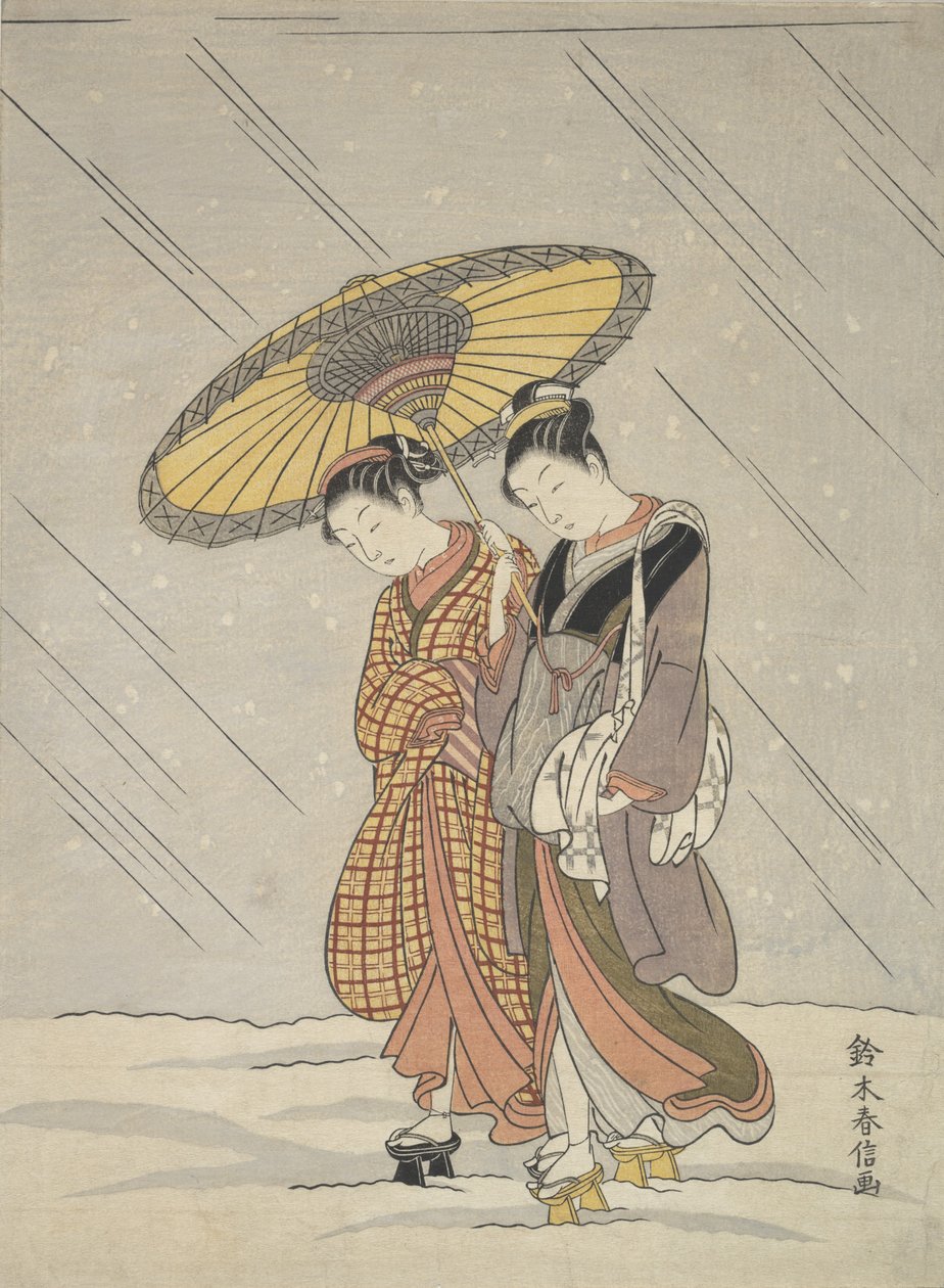 Kaksi naista myrskyssä, 1764-72, 1764-72. tekijältä Suzuki Harunobu