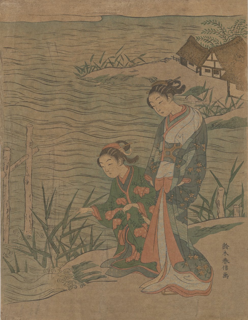 Kaksi nuorta naista rannalla, n. 1768, n. 1768. tekijältä Suzuki Harunobu