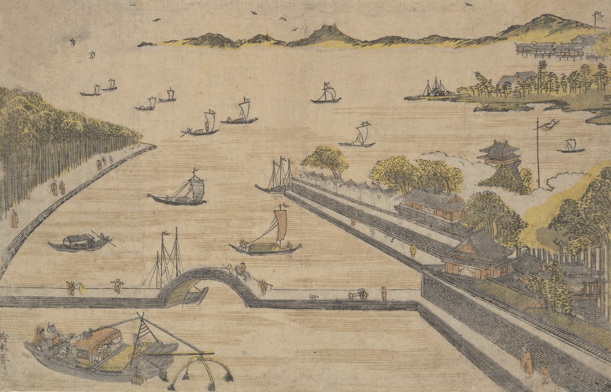 Näkymä Fukagawasta, Edo, vai mitä? 1764. , hyttynen. 1764. tekijältä Suzuki Harunobu