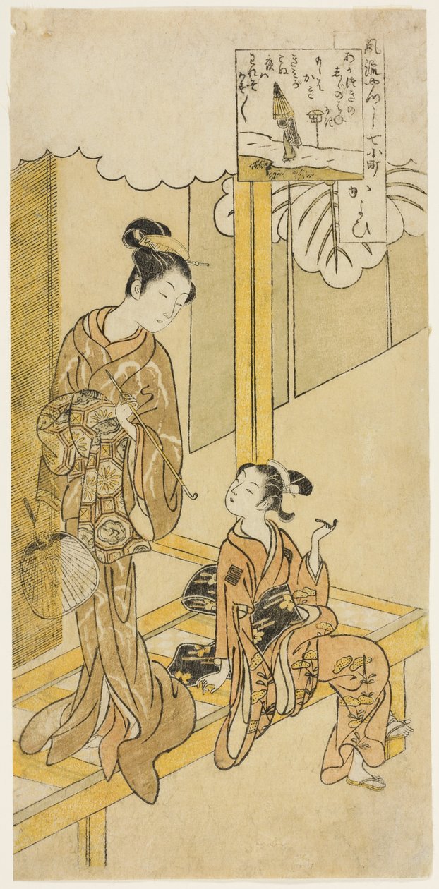 Visiting (Kayoi), from the series "The Seven Fashionable Aspects of Komachi (Furyu yatsushi nana Komachi)" tekijältä Suzuki Harunobu