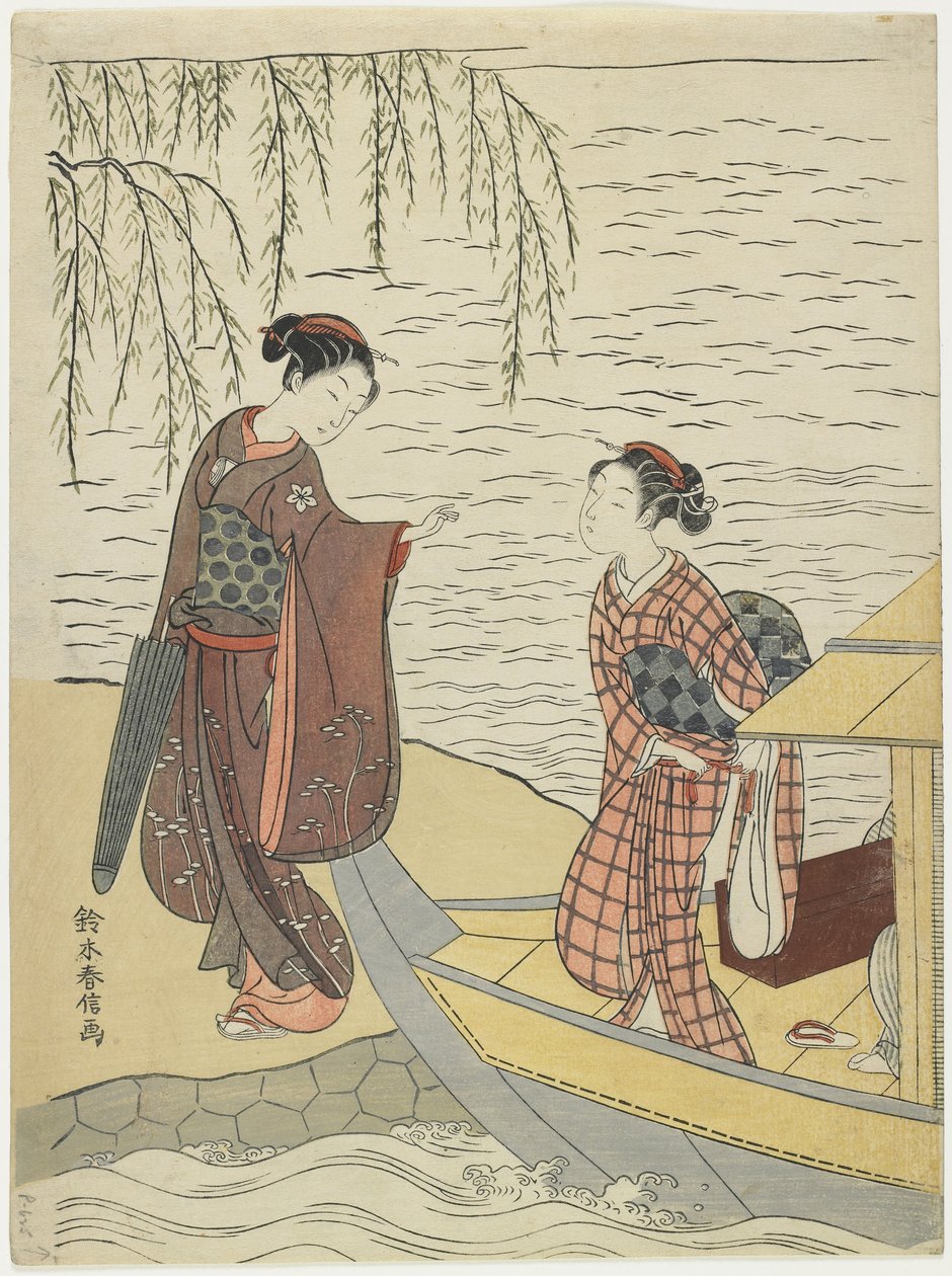 Naiset poistumassa veneestä, c. 1767 tekijältä Suzuki Harunobu