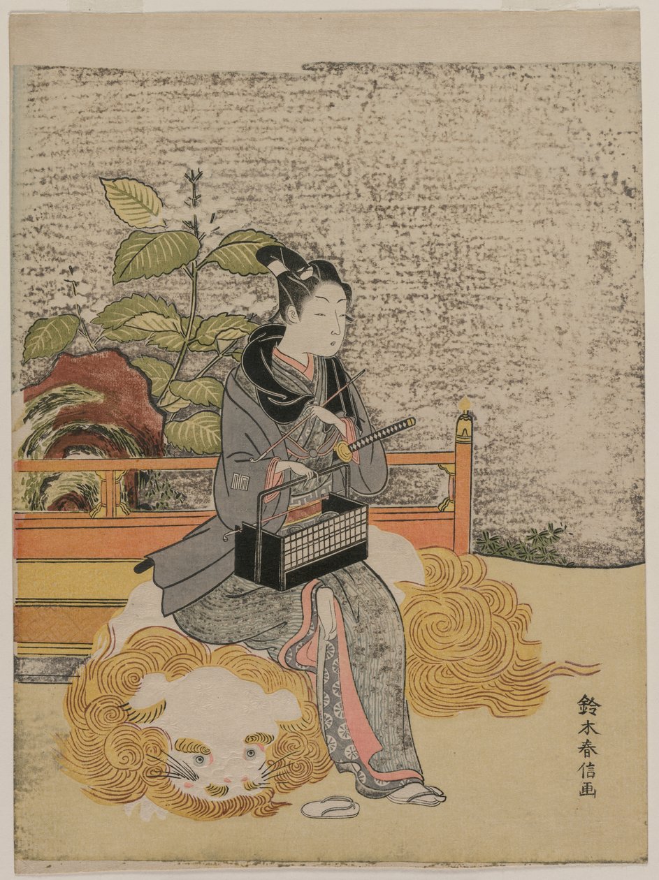 Nuoret, jotka edustavat Monjua, viisauden jumala leijonalla, n. 1767. tekijältä Suzuki Harunobu