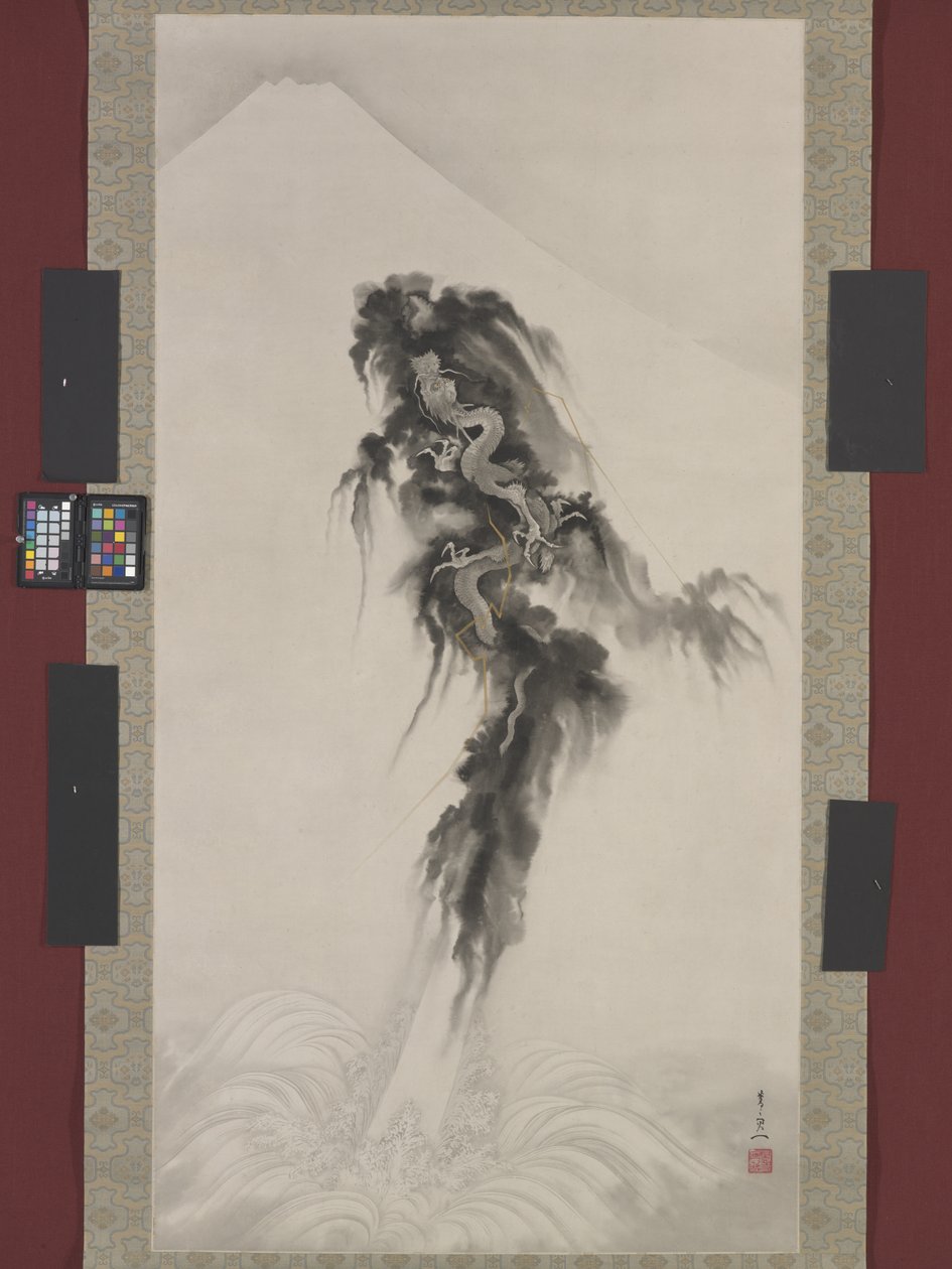 Rising Dragon And Mt. Fuji (tinta e ouro no papel) finlandês tekijältä Suzuki Kiitsu