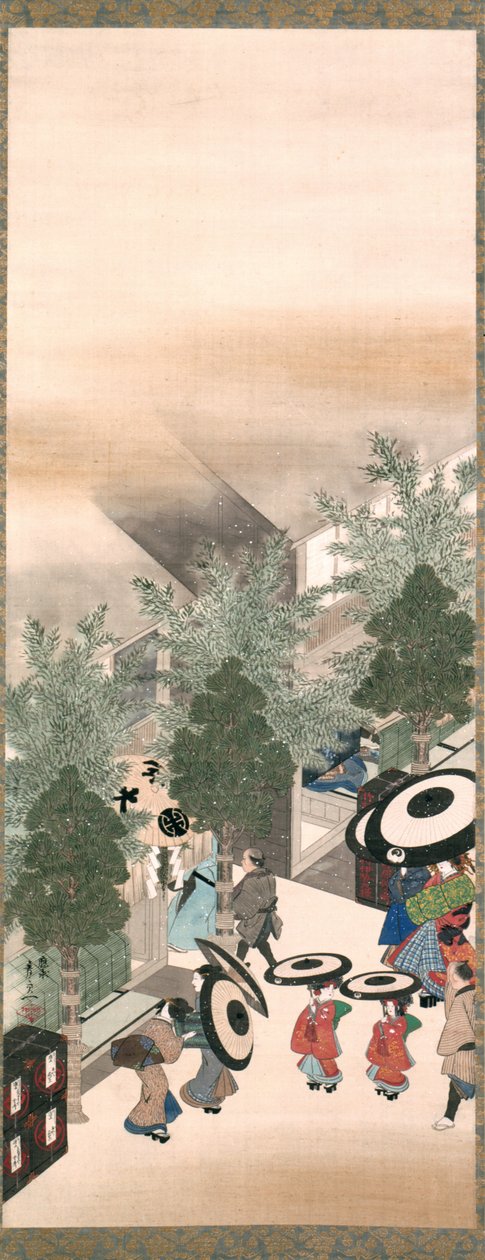 Yoshiwara ja Shinagawa, Edo-kausi (muste, väri ja kulta silkillä) tekijältä Suzuki Kiitsu