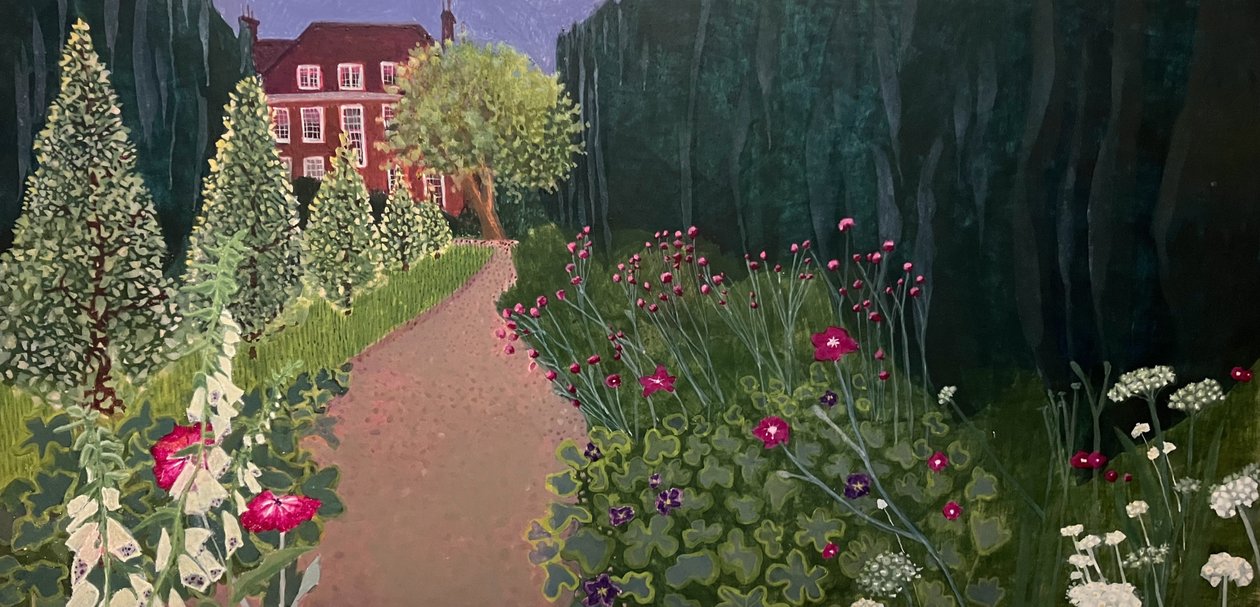 Fenton House Garden, 2025 (munatempera puupaneelille) tekijältä Suzy Fasht