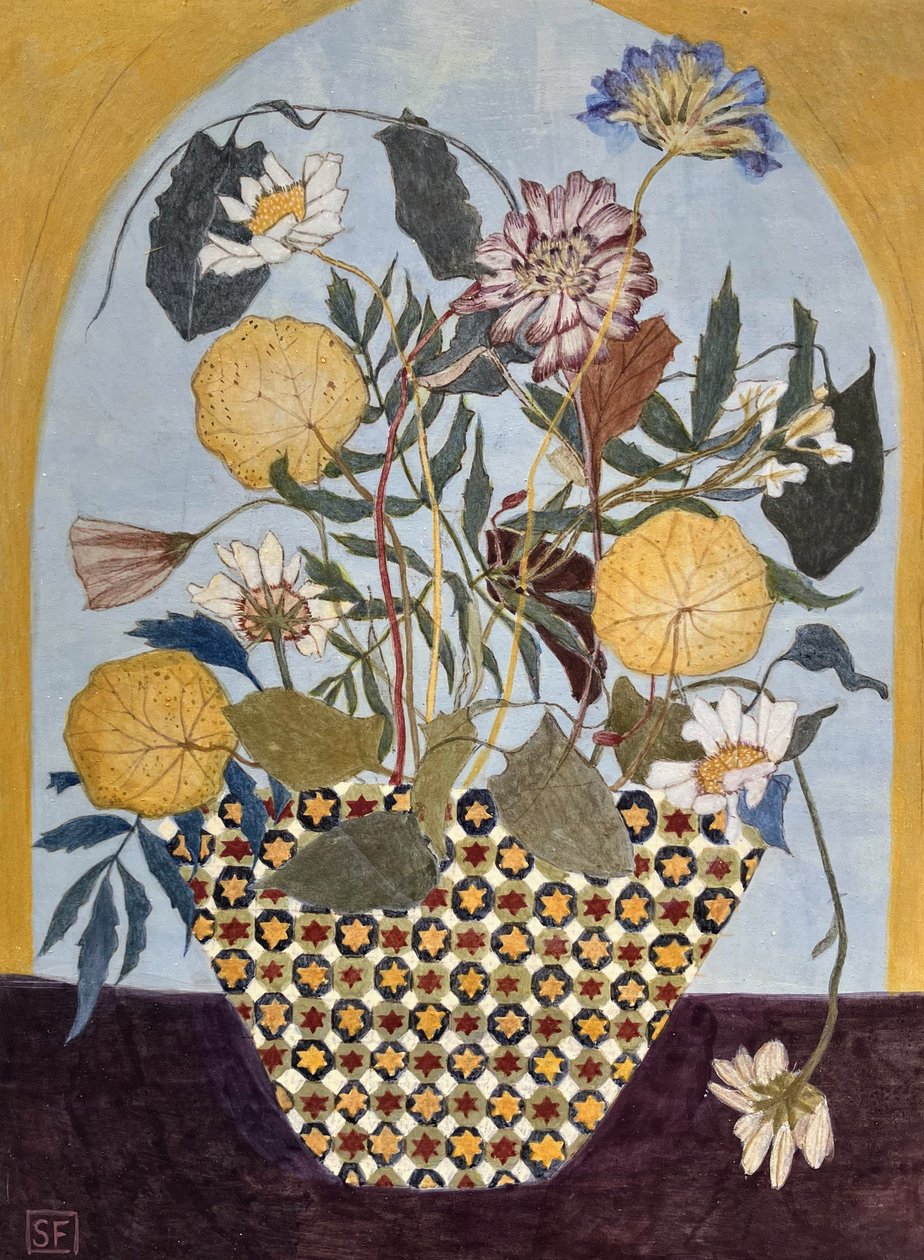 Golden Age Flowers, 2024 (munatempera puupaneelille) tekijältä Suzy Fasht