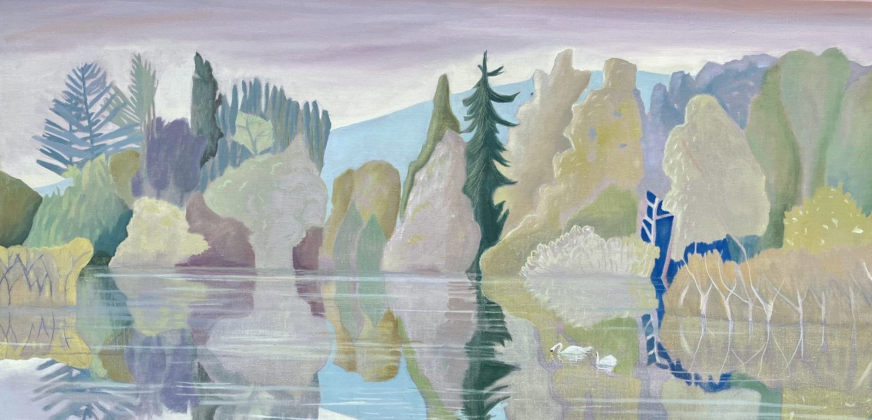 Rauhallinen järvi, 2024 (öljy pellavalle) tekijältä Suzy Fasht