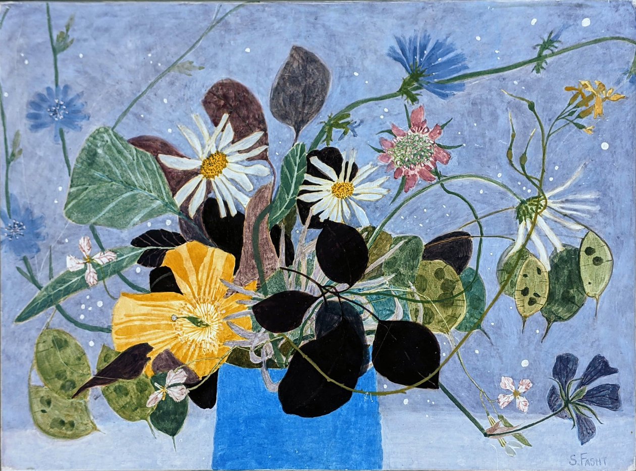 Wild Flowers with Chicory, 2022 (munatempera puupaneelille) tekijältä Suzy Fasht