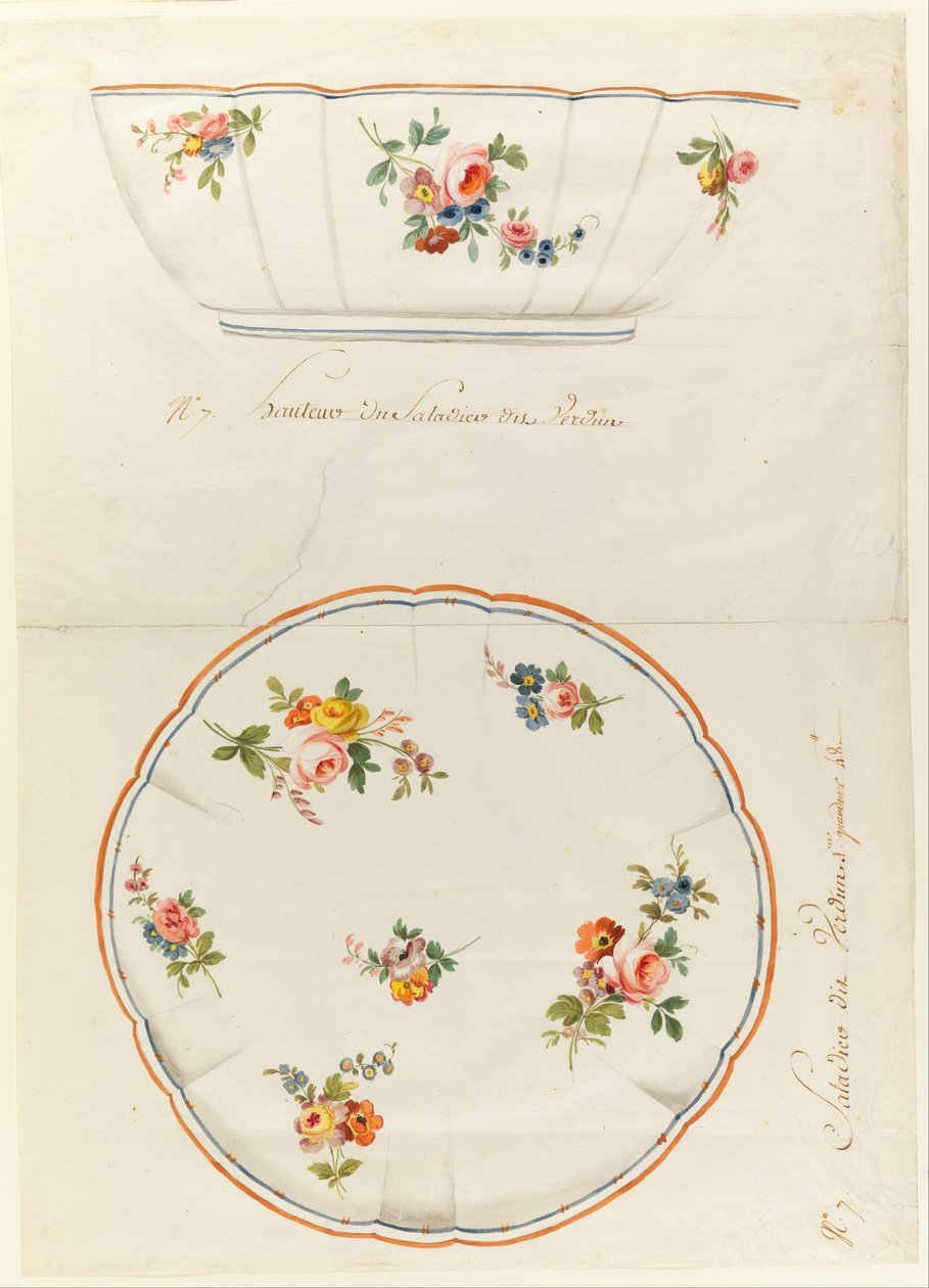 Suunniteltu maalatulle posliinikampeleiselle salaattikulholle Sèvresin posliinitehtaalle tekijältä Sèvres Porcelain Manufactory