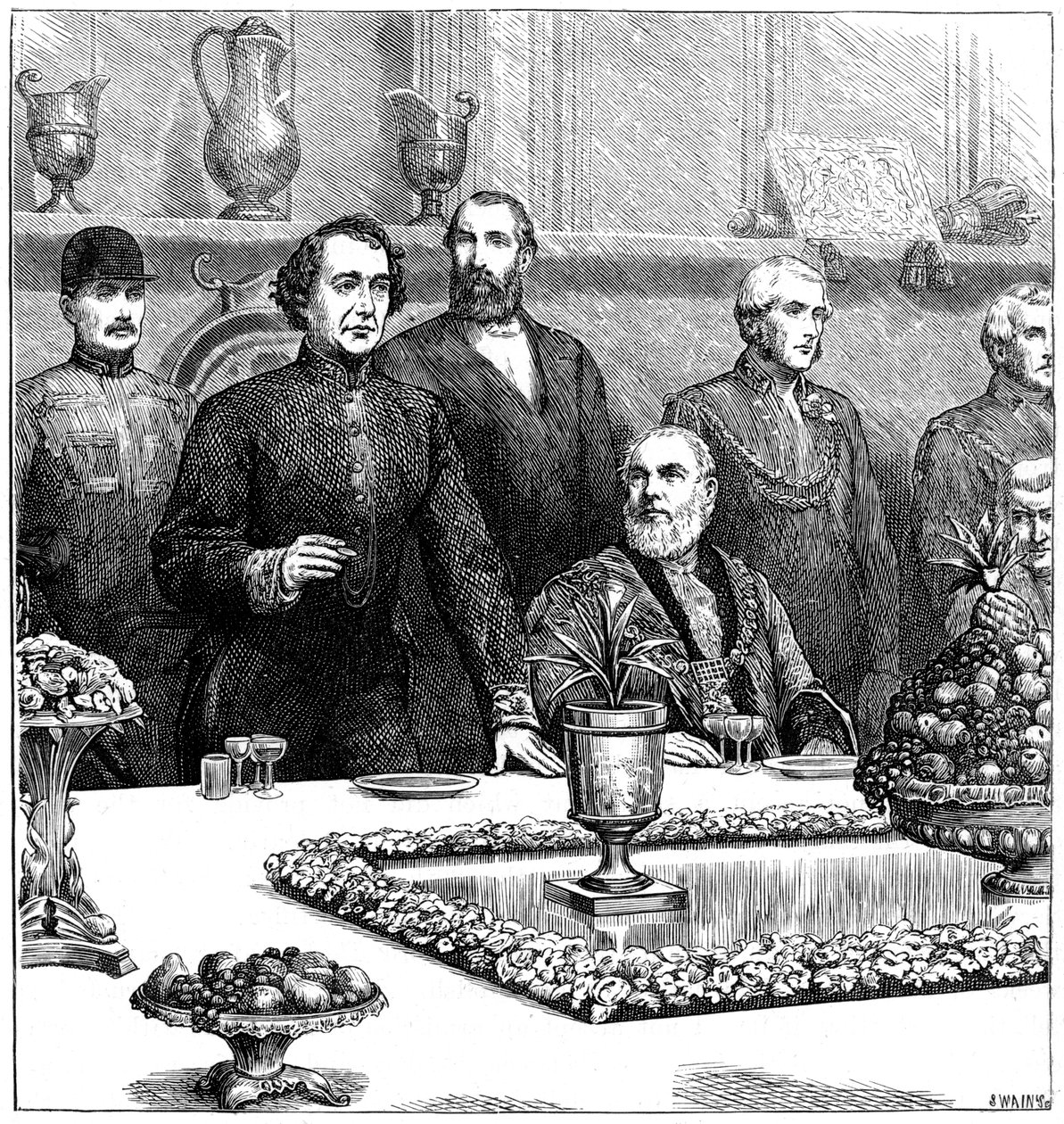 Lord Beaconsfield juhlaillassa Guildhallissa, 1800-luvun lopulla, 1900 tekijältä Swain