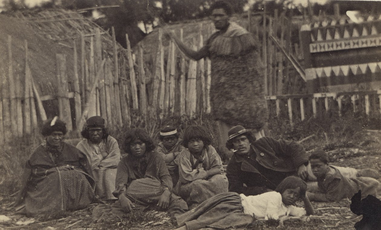 Pawhakiro Pa, Hawkes Bay, Uusi-Seelanti, n. 1865 (albumiprintti) tekijältä Swan and Wrigglesworth