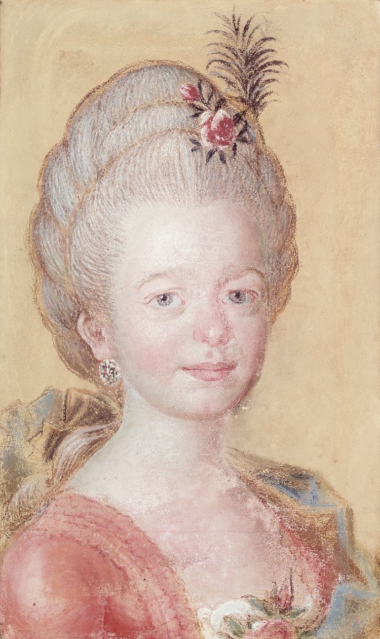 Carl Linnaeuksen (1707-78) tyttären muotokuva (pastelli paperille) tekijältä Swedish School