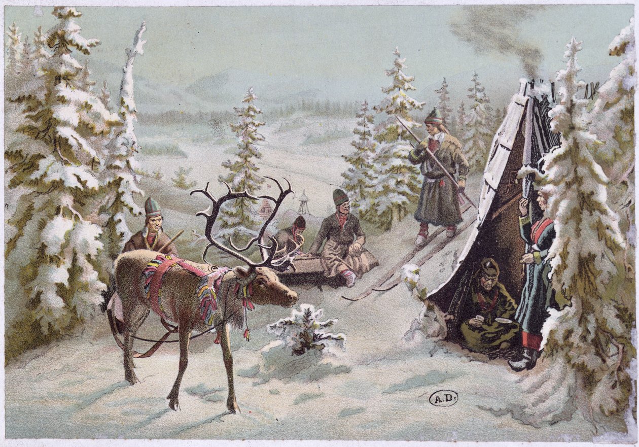 Pohjois-Ruotsi: syysmuutto Lapissa Luulajan ympäristössä, 1800-luvun loppu (värillinen lito) tekijältä Swedish School