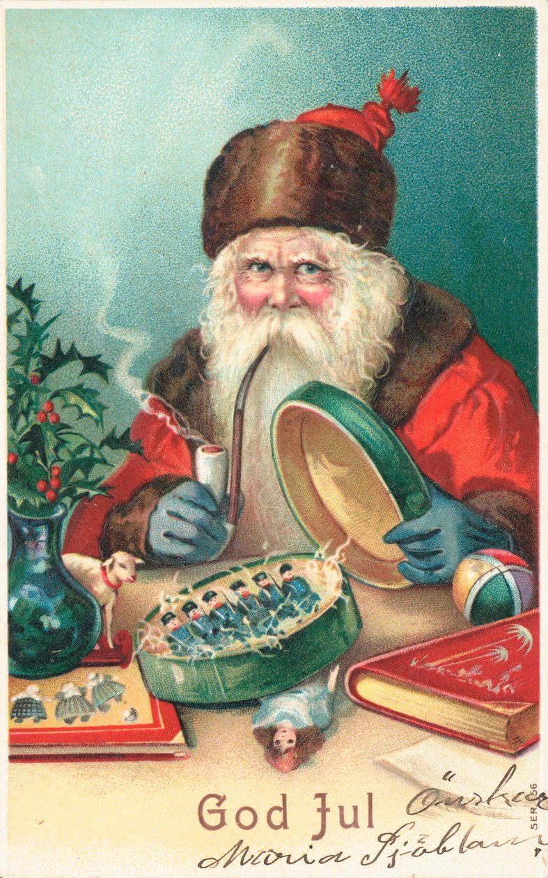 Ruotsalainen joulukortti (värilitografia) tekijältä Swedish School