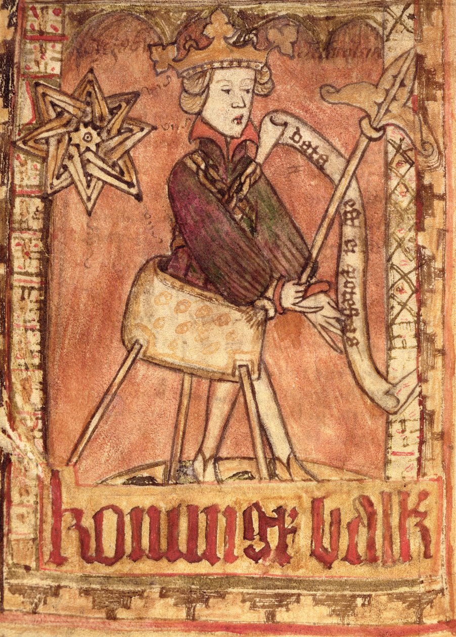Kuningas jakamassa oikeutta, Magnus Erikssonin (1319-1364) kansallisista lakikoodeista n. 1450 tekijältä Swedish School