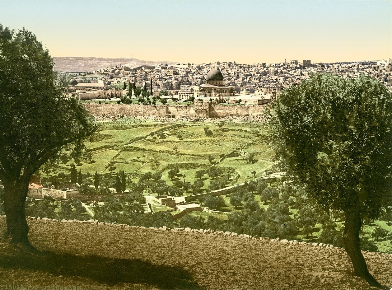 Yleiskuva Jerusalemista idästä, n. 1880-1900 (valokuva) tekijältä Swiss Photographer