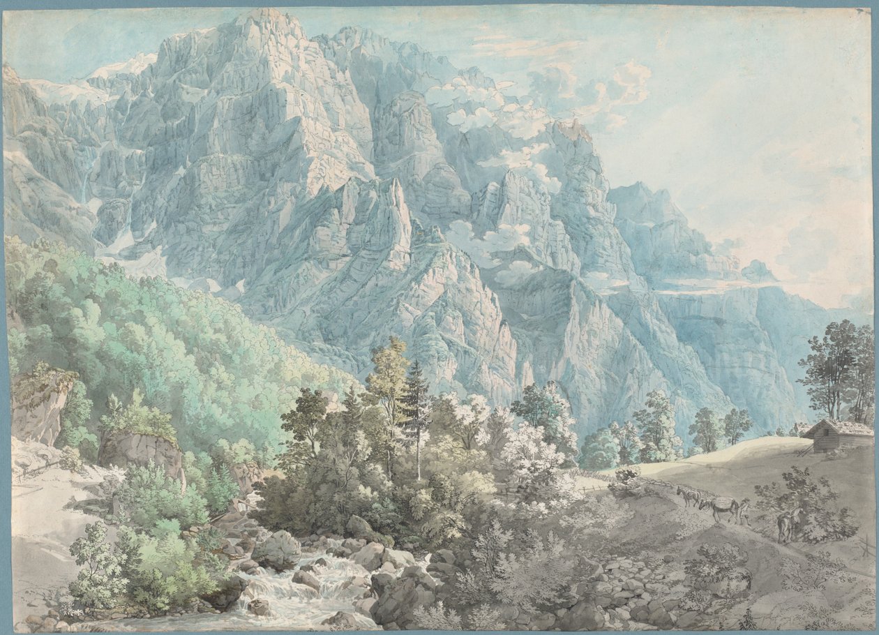Glärnischin vuoristo Sveitsissä tekijältä Swiss 18th Century