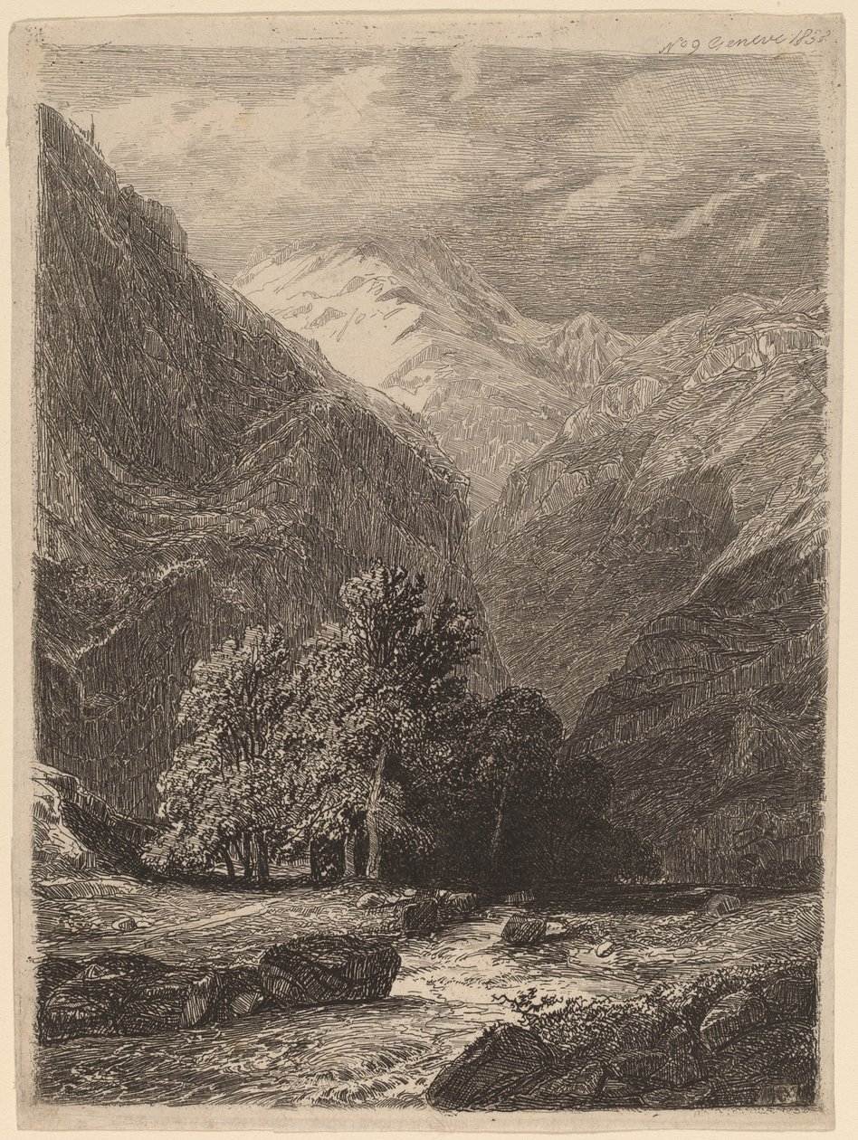 Vuoristoinen maisema tekijältä Swiss 19th Century
