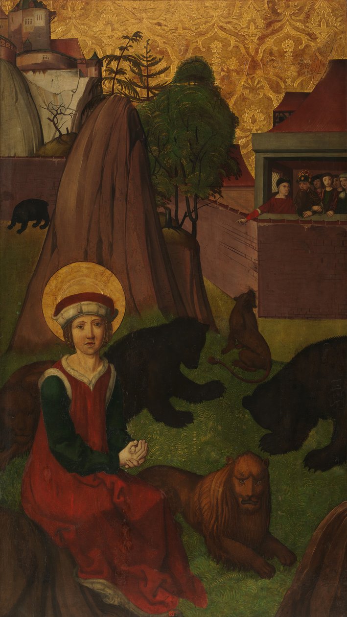 St. Agapitus of Praeneste areenalla, int. Pyhän Agapituksen mestaus..., n. 1500-1505. tekijältä Swiss Painter