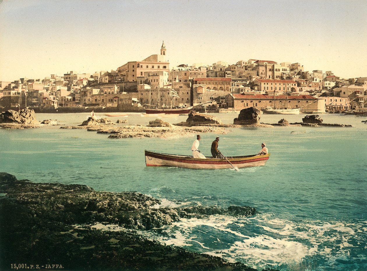 Jaffan satama ja kaupunki taustalla, noin 1880-1900 (valokuvakromi). tekijältä Swiss Photographer