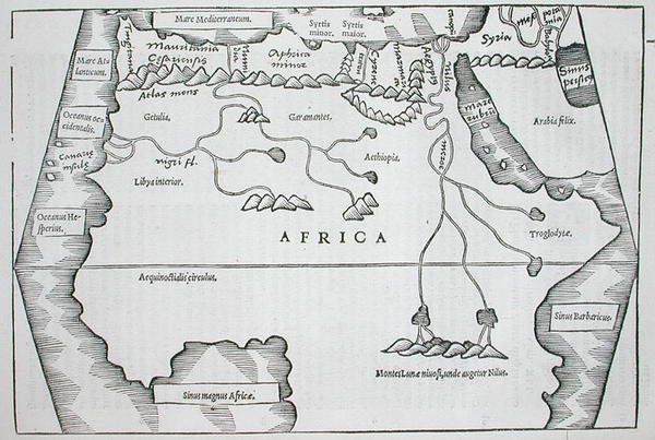 Afrikka, Caius Julius Solinuksen teoksesta "Polyhistor" of things ympäri maailman..., julkaistu Basel 1543 (puupiirros) tekijältä Swiss School