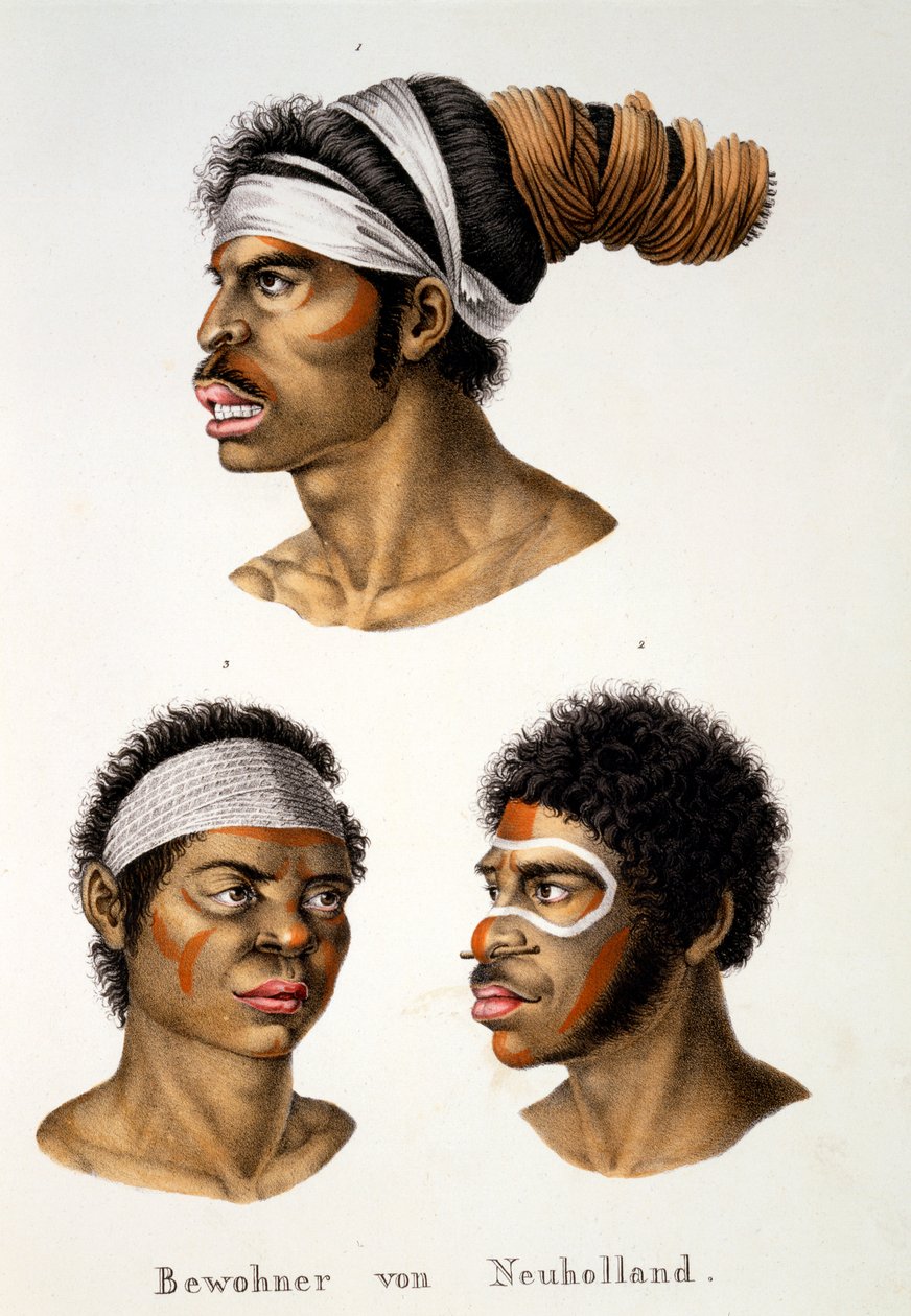 Natives of the New Holland (Australia), kirjasta Ethnological Study of Various Racial Types from Various Continents, kirjoittanut C.I. Brodtmann, 1824 tekijältä Swiss School