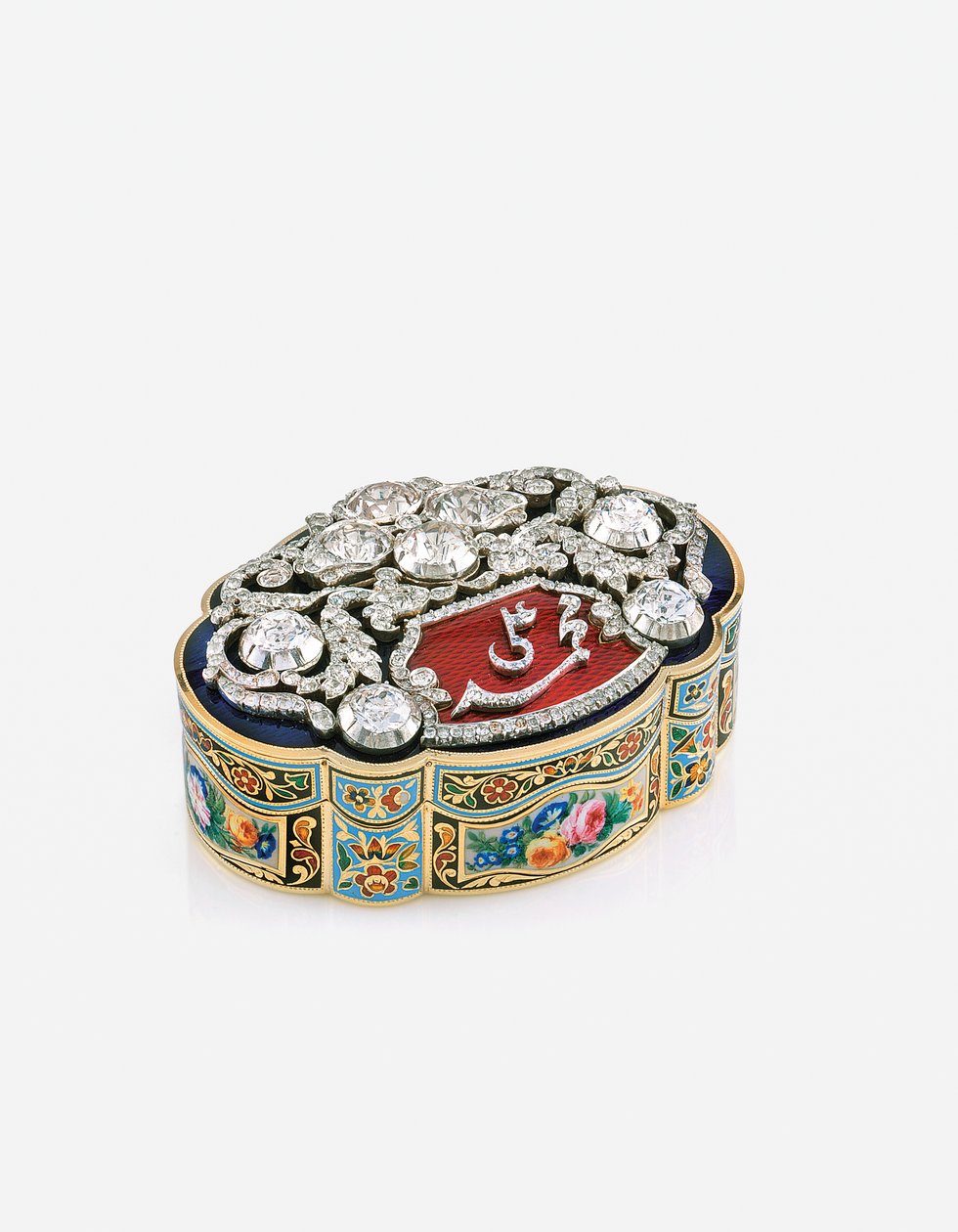 Esitys Snuff-Box for the Eastern Market, Geneve, n. 1830 (kulta emalilla ja jalokivillä) tekijältä Swiss School