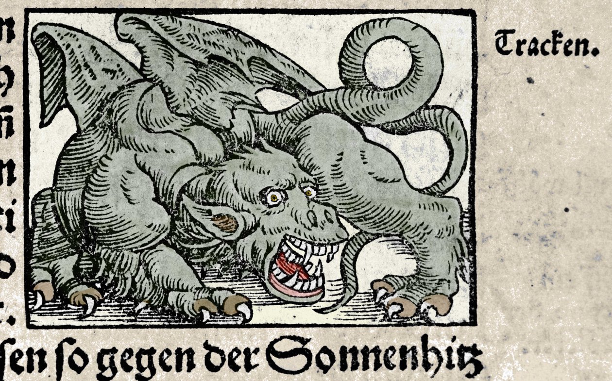 Lohikäärmeen esitys: kaiverrus Johann Stumpffin teoksesta "Den Noble Strict Best Fromen". 1550 tekijältä Swiss School