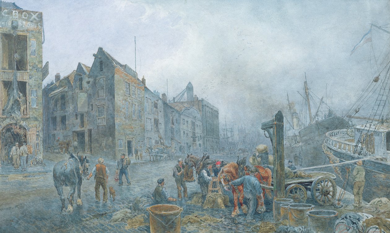 Narrow Quay, Bristol, 1899 (akvarelli paperille) tekijältä Sydney Goodwin