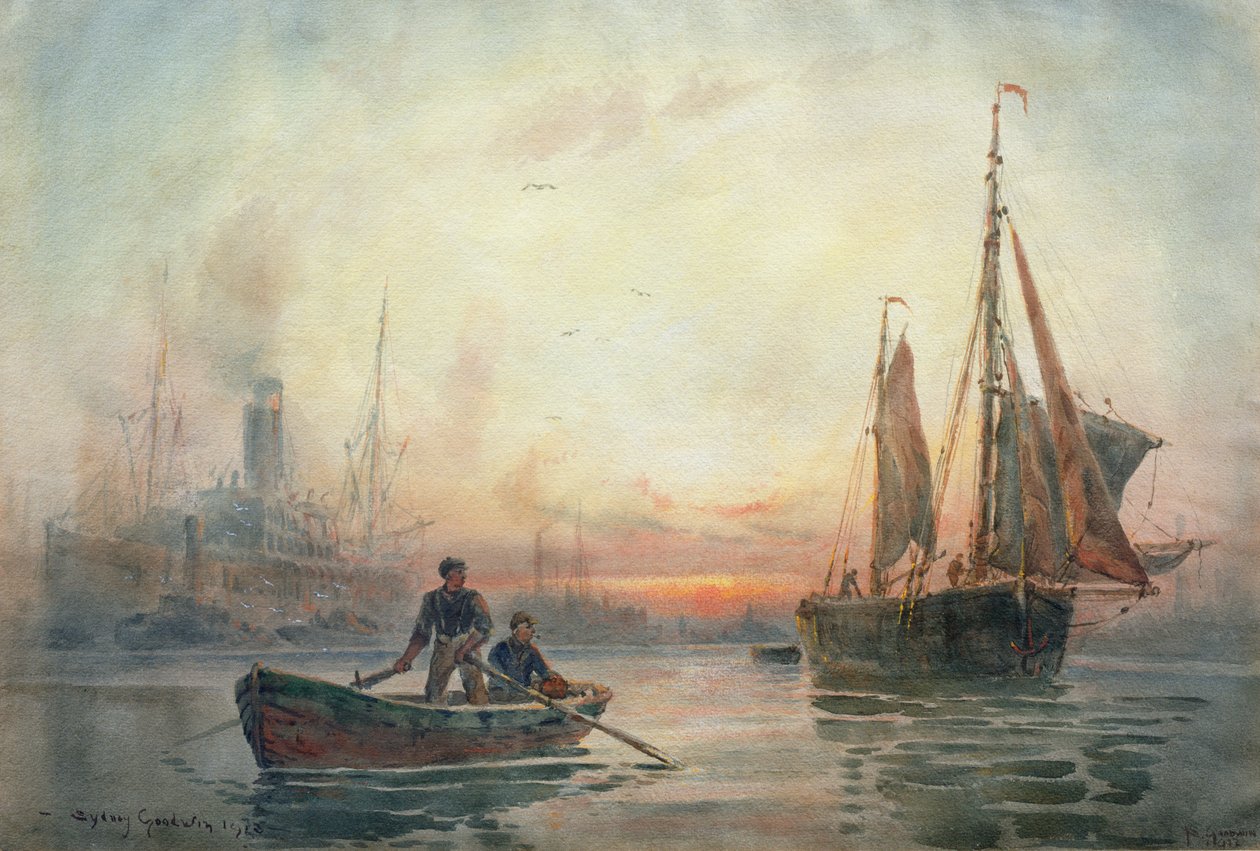 Auringonlasku Lontoon altaassa, 1913 tekijältä Sydney Goodwin