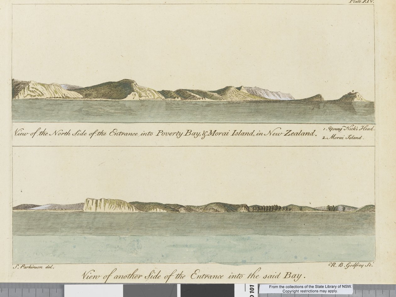 Kuvitus päiväkirjasta matkasta Etelämerille: His Majestys -laivassa, Endeavour, 1794 (käsinvärinen kaiverrus) tekijältä Sydney